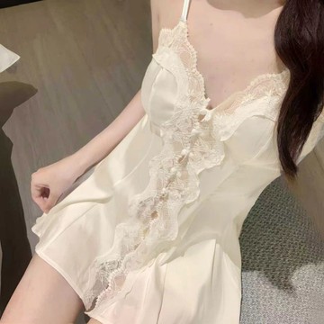DUYI~夢詩 睡衣女性感夏季冰絲前扣蕾絲吊帶睡裙法式純慾風春款