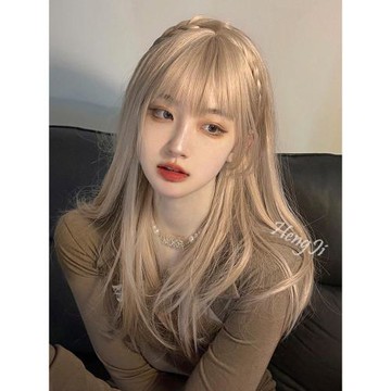 哼唧假發女長發女團金色長直發圓臉lolita自然全頭套式jk自然假發