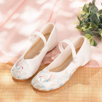 新款老北京布鞋女牛筋底搭扣內增高淺口民族風繡花鞋女軟底舞蹈鞋