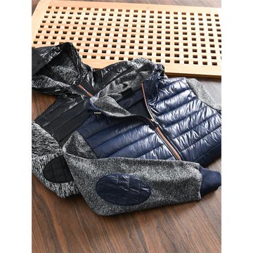 出口歐美單！針織拼接袖！外貿尾貨男士秋冬休閑連帽撞色棉衣外套