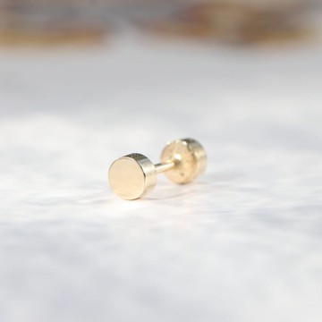 【 CHARIS 韓國珠寶】純14K金 厚金圓餅 鎖珠耳環 轉珠耳環 (單個) 耳骨 耳窩  不褪色