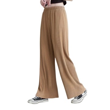 實在太喜歡 | 韓版長度自己剪皺褶闊腿褲 | 不挑身材 舒服好穿 無束縛柔軟直筒褲 棕色-22053F-BE