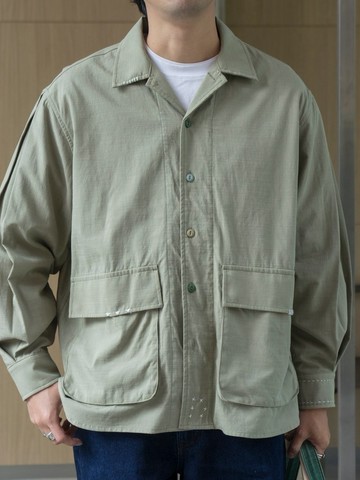 SHIRTS 手工縫製 日系潮流寬鬆休閒復古口袋廓形襯衫 Cityboy