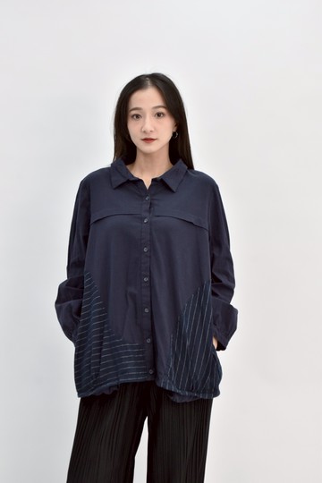(S) moss club棉質條紋長袖藍色襯衫上衣