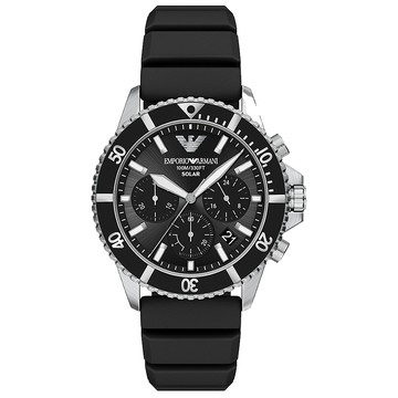 EMPORIO ARMANI 亞曼尼 World Explorer 太陽能三眼計時手錶-黑/43mm AR11830