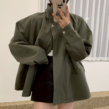 秋季韓國復古立領斗篷長袖風衣