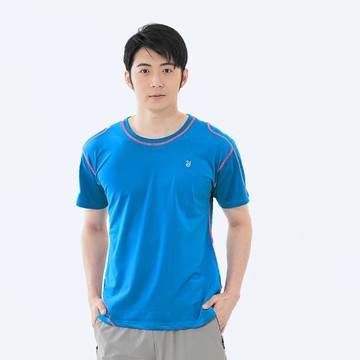 【遊遍天下】 MIT台灣製男款抗UV吸排彈力圓領衫 S151 / 海藍