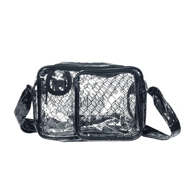 【大船回港】三層黑格紋透明小側背包