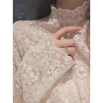 氣質女裝2025年新款秋季時尚法式高級感半高領羊絨蕾絲打底衫上衣