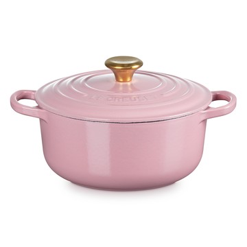 LE CREUSET -典藏琺瑯鑄鐵鍋圓鍋20cm (薔薇-金頭-內鍋白)