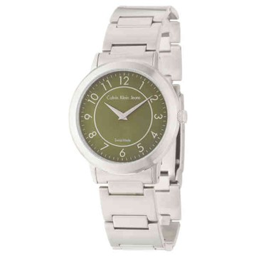 Calvin Klein 鐘點情人時尚腕錶-綠小