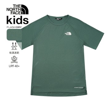 The North Face 官方旗艦 北面兒童綠色UPF防曬短袖T恤｜8BMXHCH 抗UV