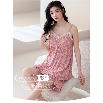 吊帶睡衣 帶胸墊 2025新款夏季女兩件套夏款莫代爾小背心短褲套裝