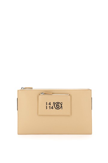 MM6 MAISON MARGIELA CLUTCH LOGO OS Beige Black Faux leather