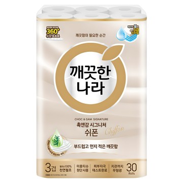 KleanNara 可綠納樂 觸感與感覺招牌雪紡天然紙漿3層高級捲筒衛生紙  30捲  1袋  27m