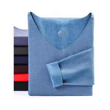 德絨無痕腈綸面料男士加絨V領秋衣秋褲套裝青年薄款保暖衣