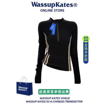 復古撞色半拉鏈立領長袖t恤女春秋冬季時尚運動純欲修身辣妹上衣