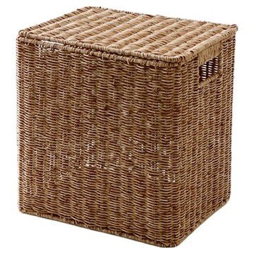 Nature Living 深型藤編附蓋籃 L號  1個  34 x 26 x 36cm  咖啡色