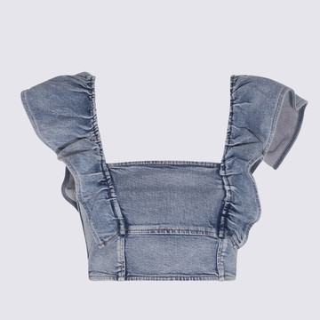 Ganni Light Blue Cotton Blend Denim Top