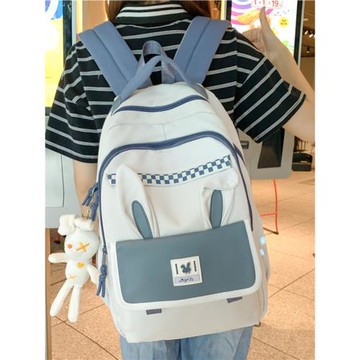 書包女初中生韓版可愛兔耳朵大容量小學生背包拼色高中學生雙肩包