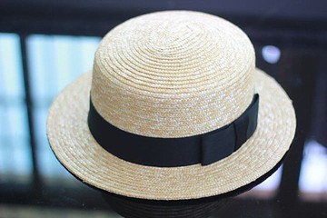 平沿帽子女夏天百搭麥稈短沿平頂草帽出游渡假防曬遮陽帽小清新1入