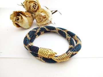 Beaded Snake 手鍊項鍊 Python serpent Beaded Blue 金屬蛇