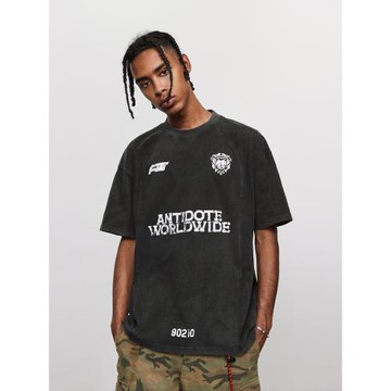 ANTIDOTE 炒鹽水洗做舊拼接短袖球衣T恤復古休閑運動 new vintage