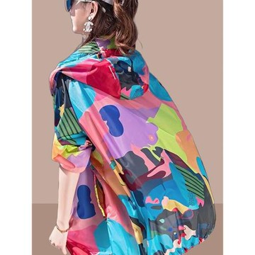 時尚迷彩皮膚防曬衣女士中長款2025夏寬松大碼防曬衫長袖防曬服
