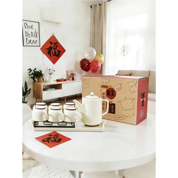 水壺茶杯套裝杯具家用水具客廳待客輕奢水杯奶油風喬遷新居杯子