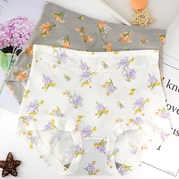 彩田32635超細印花冰絲裸感易洗速干無痕碎花高腰女士內褲32633