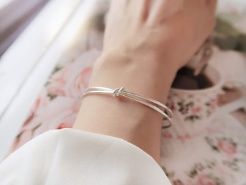 925純銀 幸運小結 C型 實心 開口式 手環 免費送禮包裝