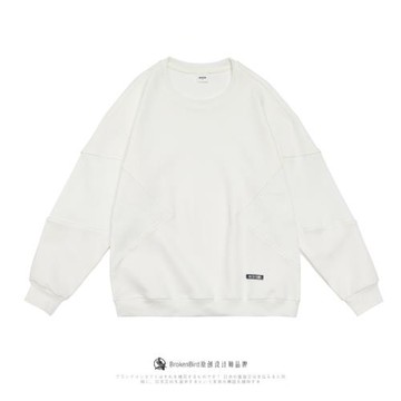 日系簡約拼色圓領衛衣男長袖春秋季oversize套頭衫百搭休閑上衣男