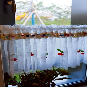 韓式田園廚房柜子短簾白色蕾絲紗半簾魔術貼門簾小窗戶裝飾簾頭