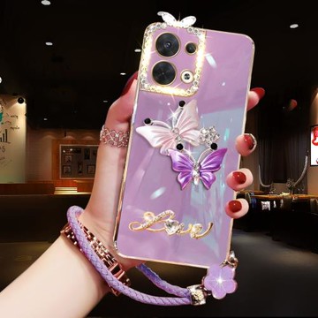 適用于OPPOReno8手機殼Reno8/Pro/Pro+網紅高顏值鑲鉆硅膠軟殼防摔PGBM10手繩個性女款保護套全包鏡頭ren08套