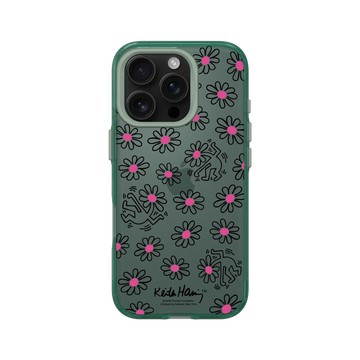 iPhone 16 Pro Clear 憂墨綠 - Keith Haring - Flower Head
