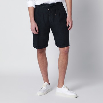 Navy blue linen drawstring bermuda shorts