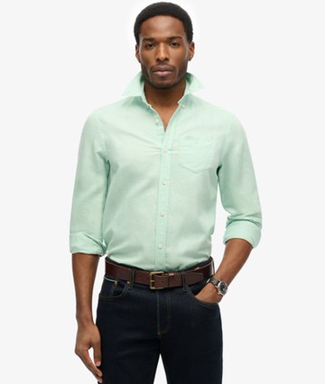 Superdry Men's Cotton Linen Long Sleeve Shirt Green Size: L