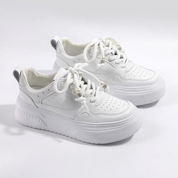 真皮小白鞋女厚底2025春款百搭薄款輕便休閑鞋運動板鞋2024-7