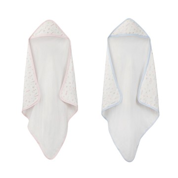 康貝 Combi 純棉柔紗快樂車車系列-連帽浴巾(藍/粉)