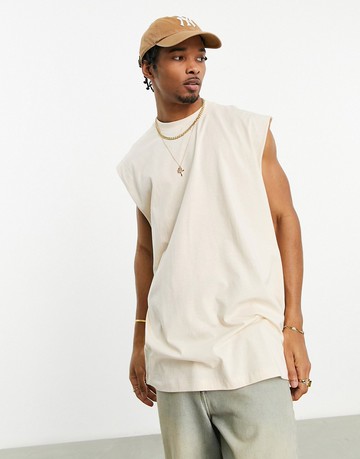 ASOS DESIGN oversized fit vest in off white-Neutral