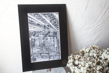 【加密明信片】中環海濱-旅遊禮物/裝飾畫卡/手繪風