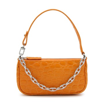 By Far - Orange Leather Mini Rachel Circular Croco Shoulder Bag