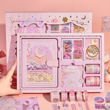 ins風油畵手賬本套裝禮盒高顔值筆記本子學生畢業季送人禮物禮品