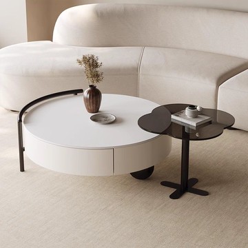【含稅/免運】 奶油風圓形茶幾組合設計師輕奢意式極簡現代客廳家用小戶型高級感