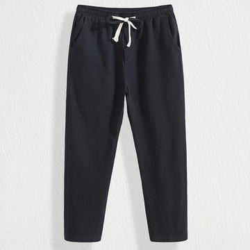 兩件~2022新款 亞麻絝男 夏季薄款 寬鬆大碼 休 閒絝 男溼高端冕麻絝  潮流百搭直筒九分絝