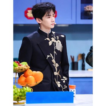 白敬亭同款新中式國風西服男裝結婚訂婚西裝外套高級感刺繡中山裝