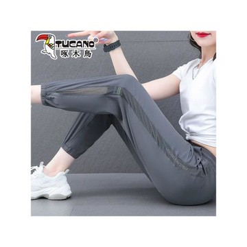 啄木鳥速干褲女夏季薄款褲子2025新款冰絲女夏天小個子束腳運動褲