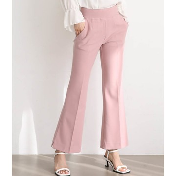 韓國女裝連線 - VETICA 韓製顯瘦小腹收收小開衩喇叭褲-夏季ver.-粉