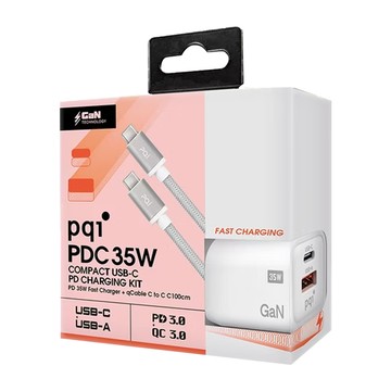 pqi 勁永 PD快充 35W GaN充電器 USB-C to Lightning cable  白色  1組