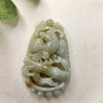 逸品軒~天然緬甸玉A貨-P0003-冰細糯黃翡鳳凰竹節墜子 長56.6mm寬35.7mm厚11.1mm